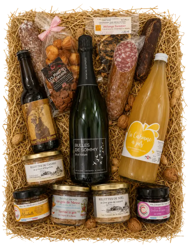 Coffret Le Grand Cru · crémant, terrines au vin, bière Tuilerie, demi-fuseau et saucisson